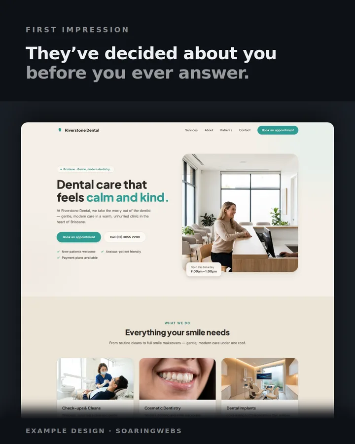 Example dental clinic website design by Soaringwebs