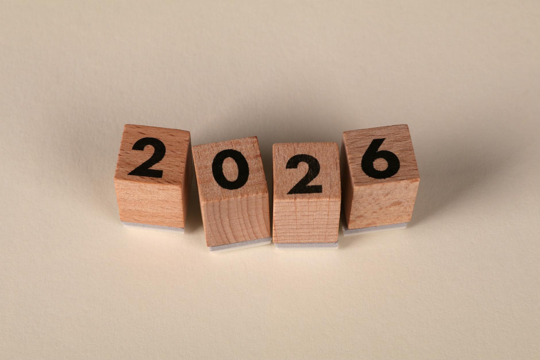 Wooden blocks spelling 2026 representing upcoming web design trends for Brisbane agencies in 2026