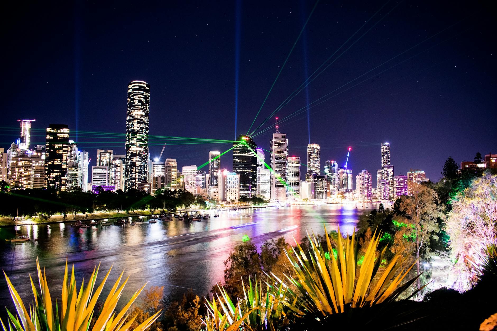 Brisbane skyline at night showcasing modern cityscape that represents top web design agencies in the city