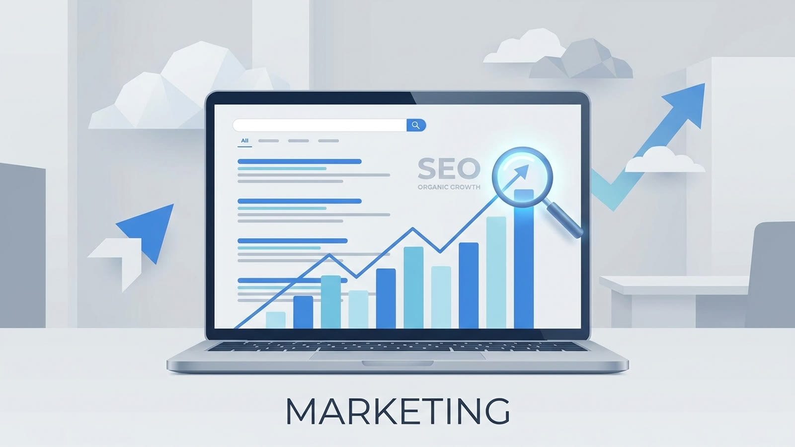 SEO ranking analytics displayed on a laptop