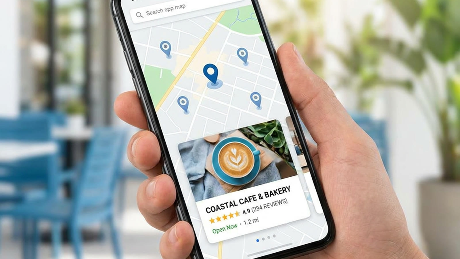 Searching for a local business on a phone map